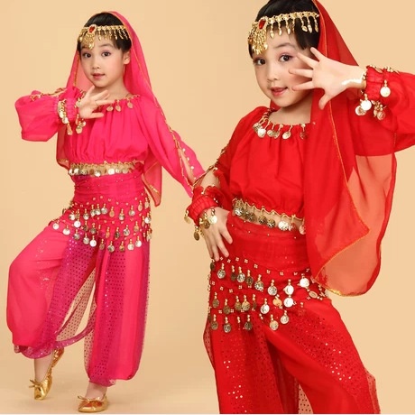 少儿民族舞表演服印度舞演出服长袖肚皮舞蹈服装儿童练功亮点裤子