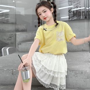 兒童短袖 女童夏裝 半身裙套裝 2025裙子新款 兩件套洋氣寬松 夏季