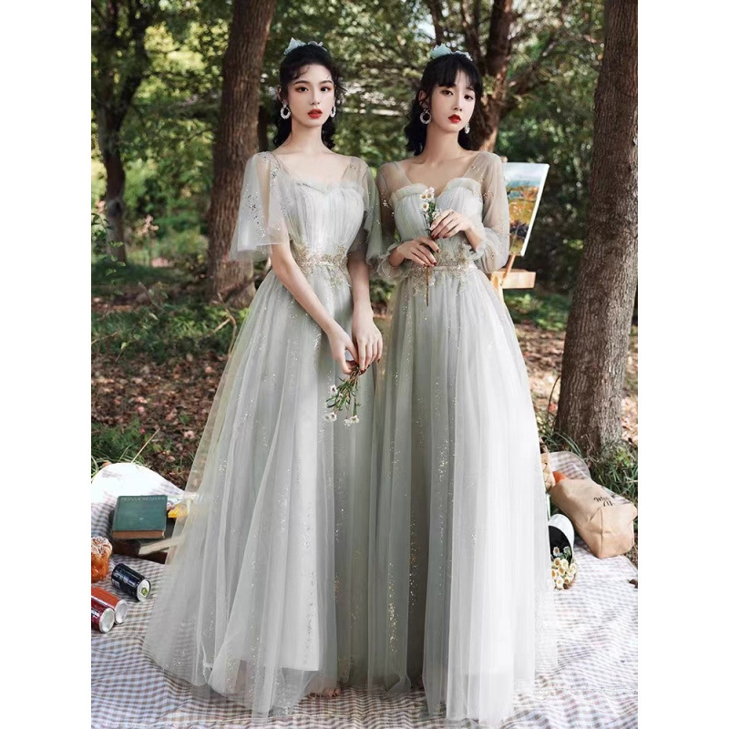 婚礼伴娘服新款姐妹晚礼服连衣裙女平时可穿简约伴娘服灰色