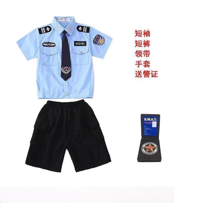 男童夏装套装2024新款儿童飞机制服衬衫领带两件套宝宝警长表演服
