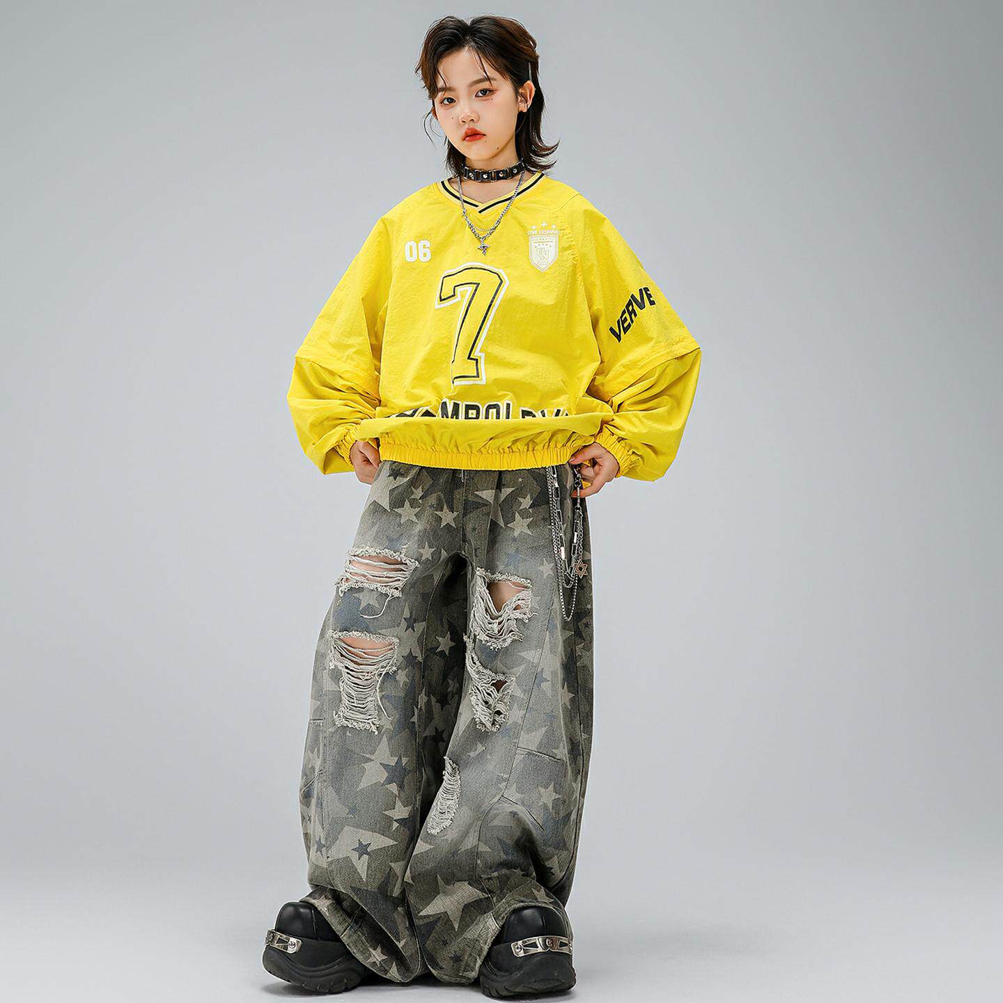 街舞儿童潮服嘻哈男童卫衣迷彩星星裤演出服hiphop酷帅元旦表演服