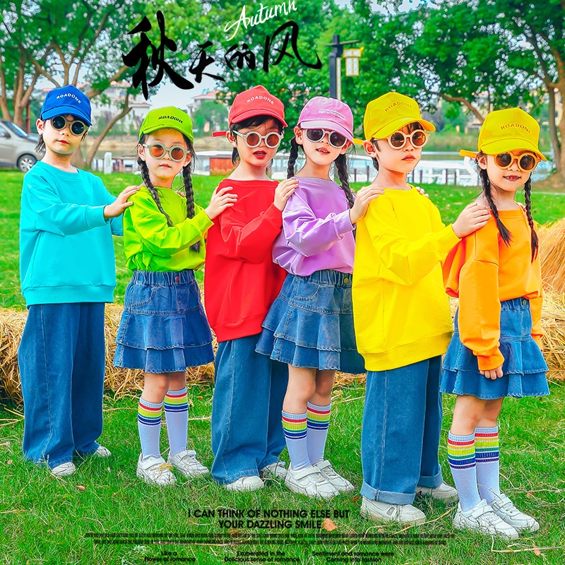 国庆儿童啦啦队演出服幼儿园背带裤表演服小学生运动会开幕式服装