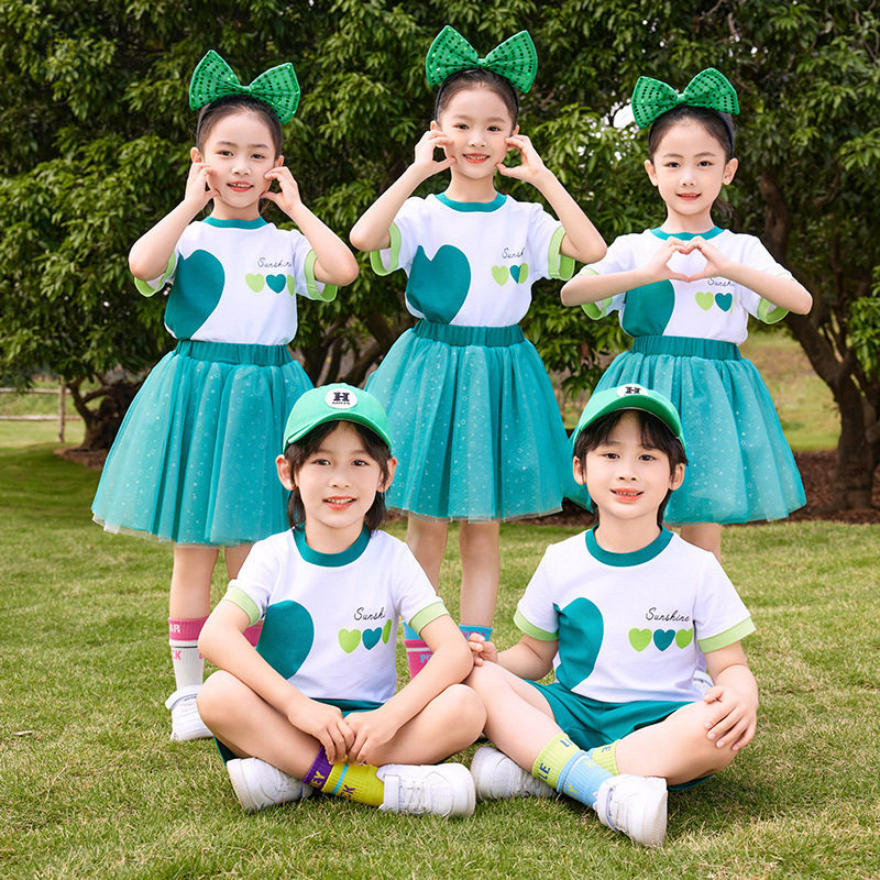 儿童演出服合唱服小学生纱裙短袖夏季套装可爱表演服幼儿园舞蹈服