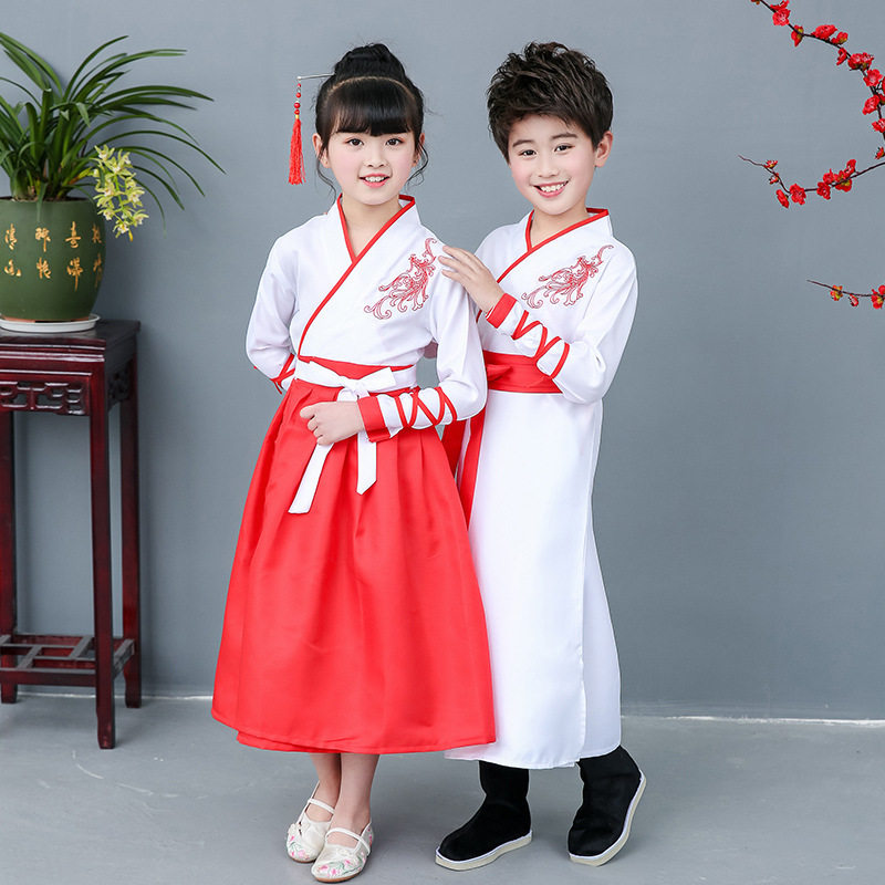 儿童汉服女童古装男童汉服国学服书童弟子规表演服装三字经演出服