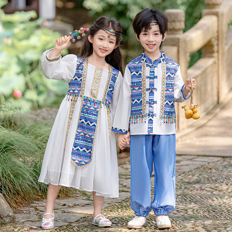 儿童民族风服装长袖春秋季少数民族舞蹈合唱服中秋节幼儿园表演服