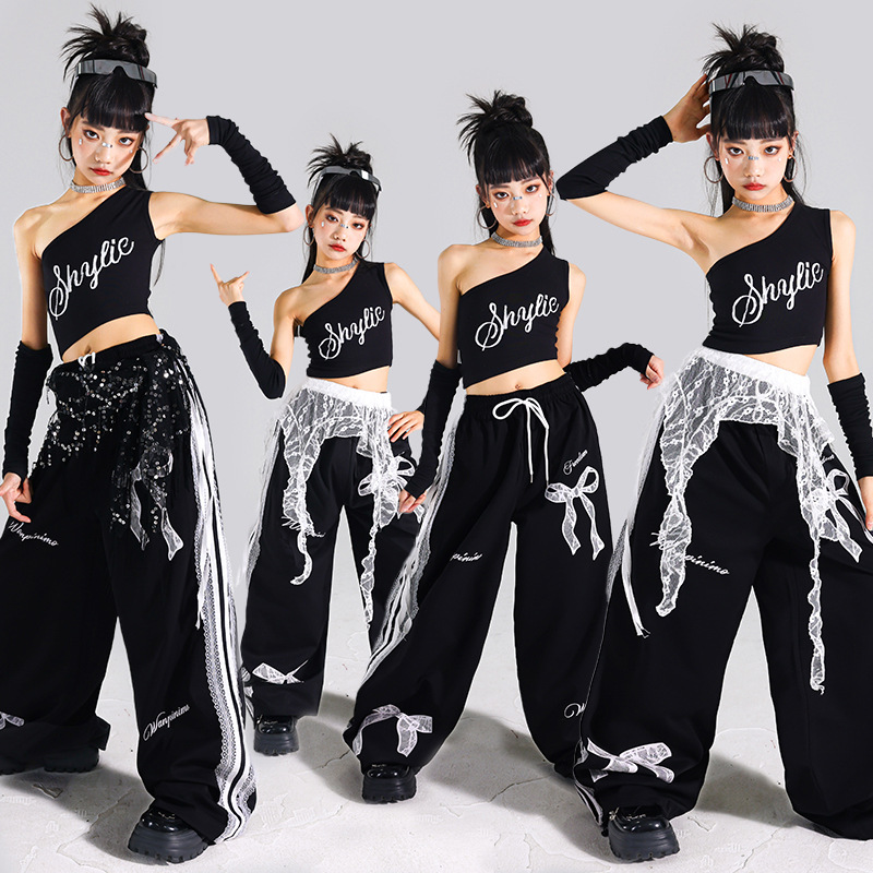 女童jazz爵士舞表演服装少儿练功服背心儿童街舞演出服女孩套装