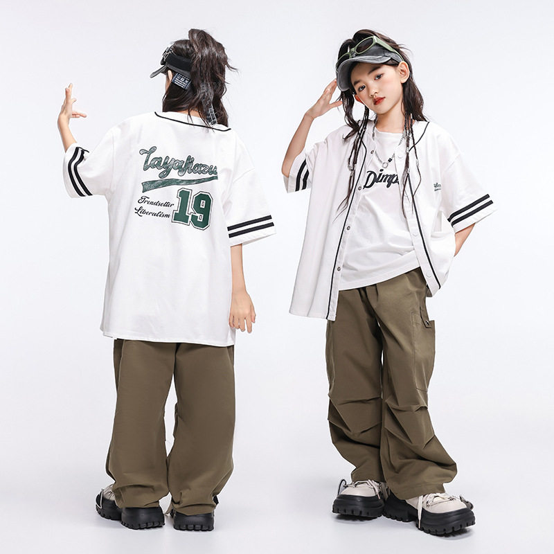 街舞儿童潮服男童嘻哈帅气潮牌棒球服女童hiphop架子鼓表演出服装