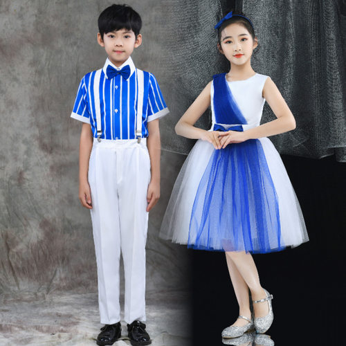 新款儿童合唱服蓝色朗诵演出服幼儿园小学毕业典礼庆祝节目舞蹈