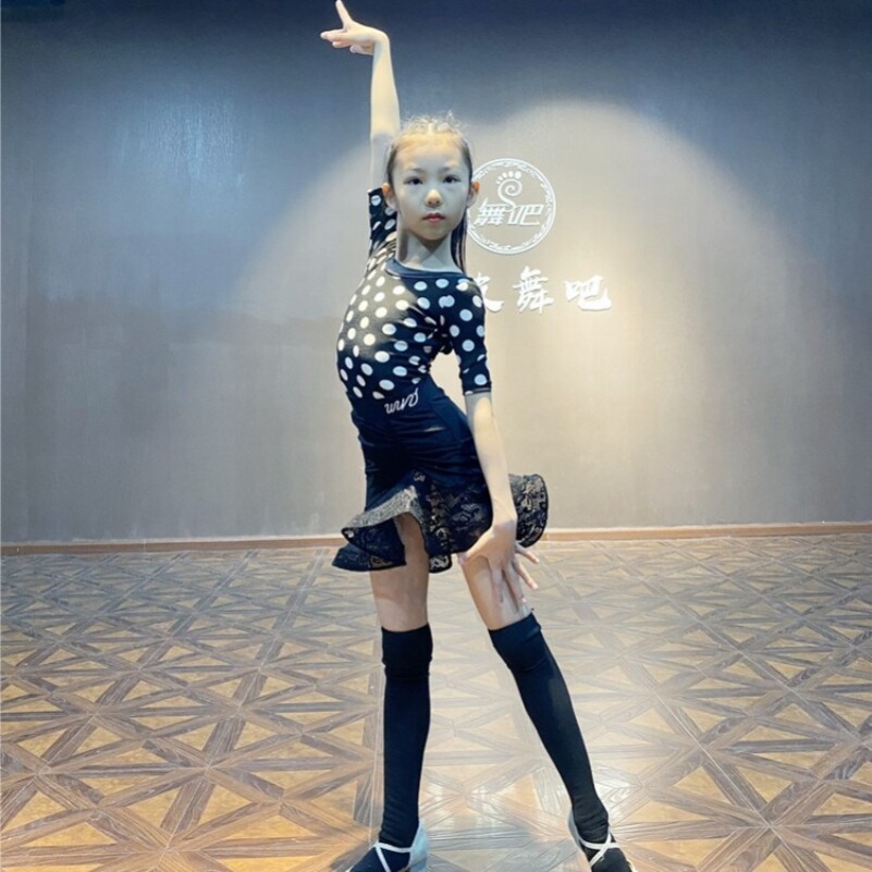 拉丁舞专用袜子女童黑色考级比赛