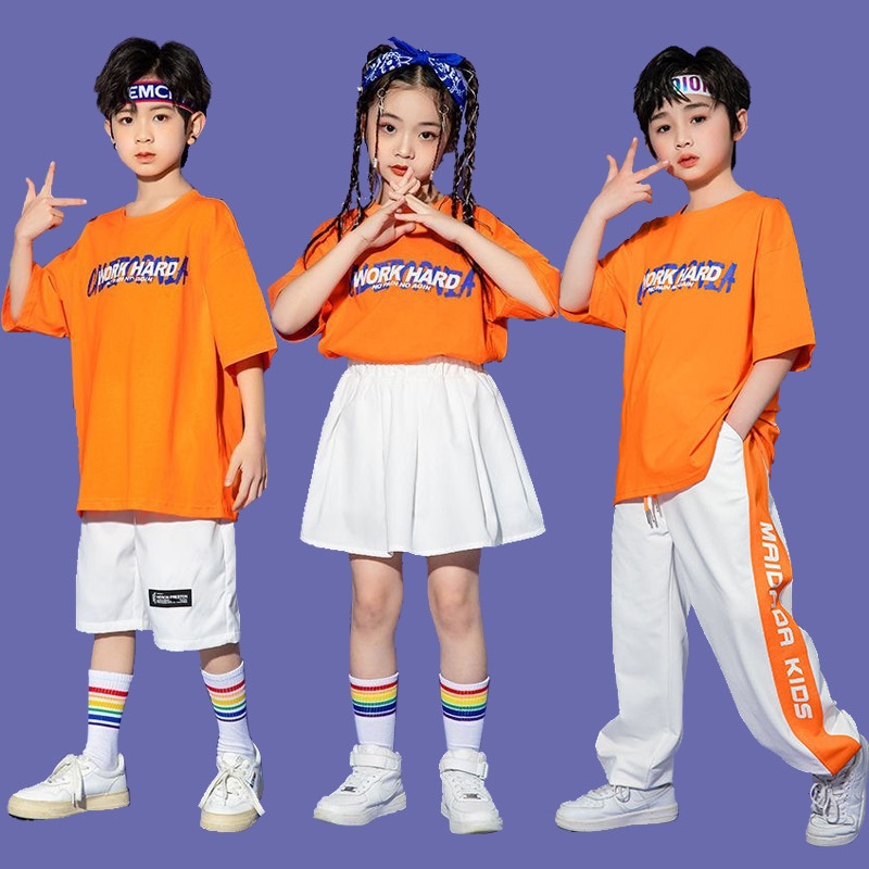 儿童啦啦队演出服男童街舞潮服套装秋季小学生运动会服装团体班服
