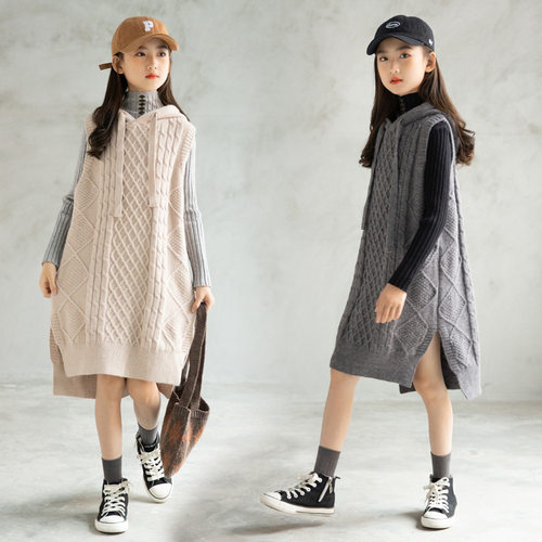 女童秋冬韩版连帽加厚针织连衣裙