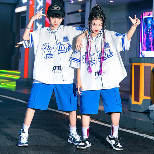街舞儿童潮服男童嘻哈棒球服套装演出服夏季女童帅气hiphop表演服