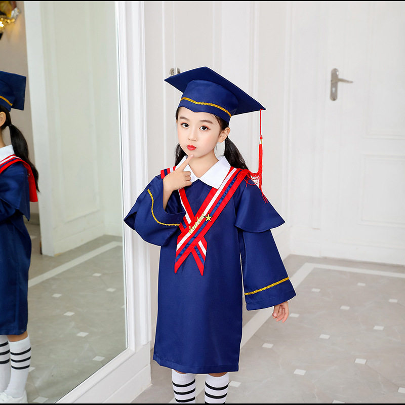 新款儿童博士服幼儿园小学生毕业礼服学士服帽表演服演出服毕业袍