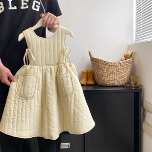 女童背心裙秋冬加厚夹棉马甲裙新款洋气连衣裙儿童宝宝百搭打底裙