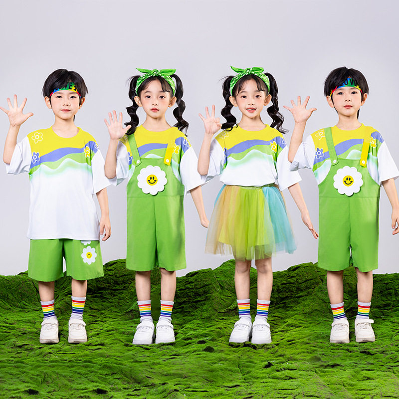 儿童舞蹈表演出服幼儿园小学生啦啦队背带裤运动会团体合唱班服