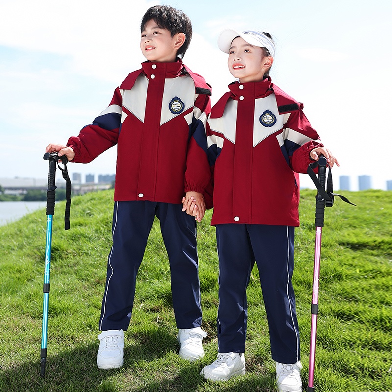 幼儿园园服儿童冲锋衣三五件套红色春秋冬装中小学生运动校服班服