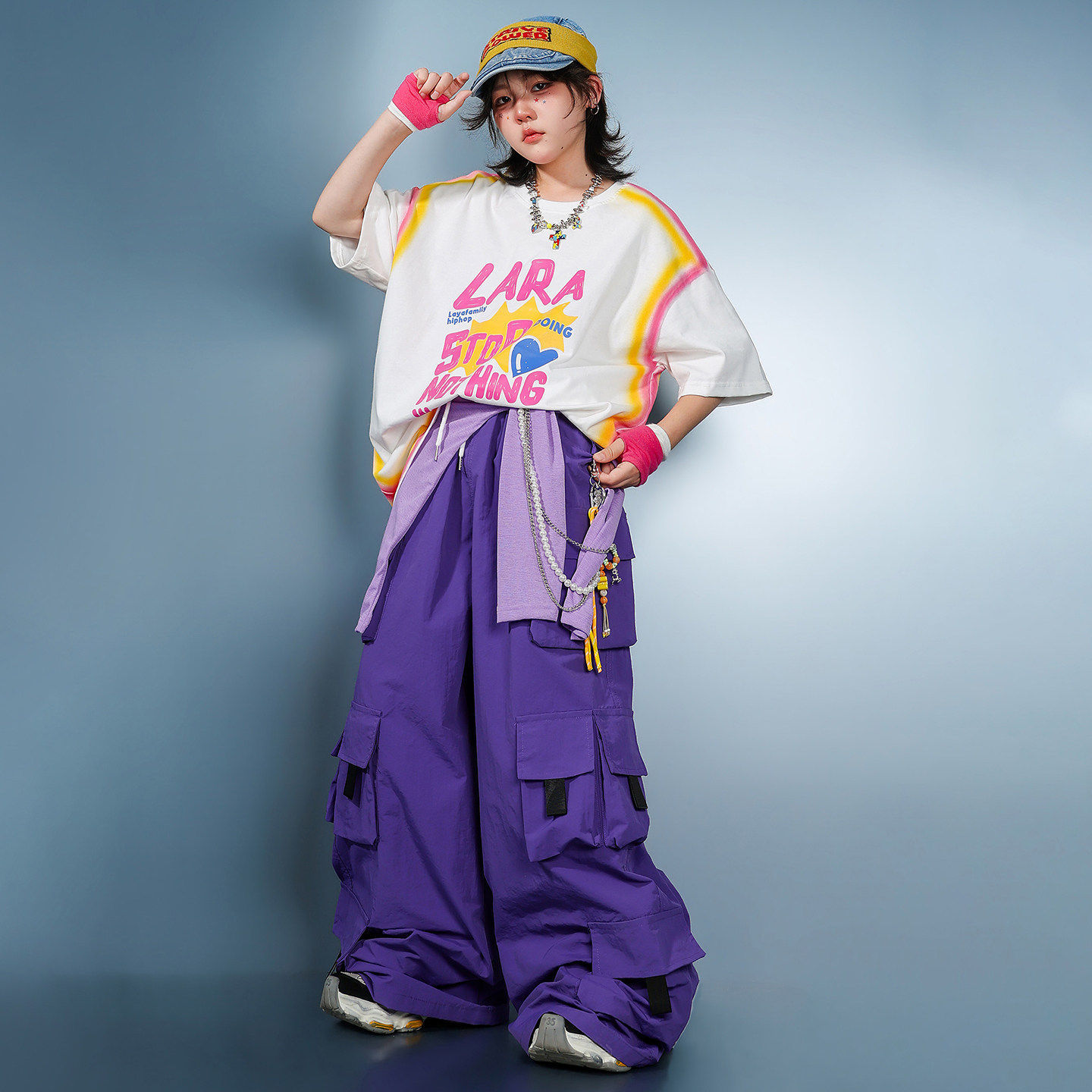 儿童街舞演出服男女童嘻哈短袖潮酷表演穿搭套装jazz个性表演服装