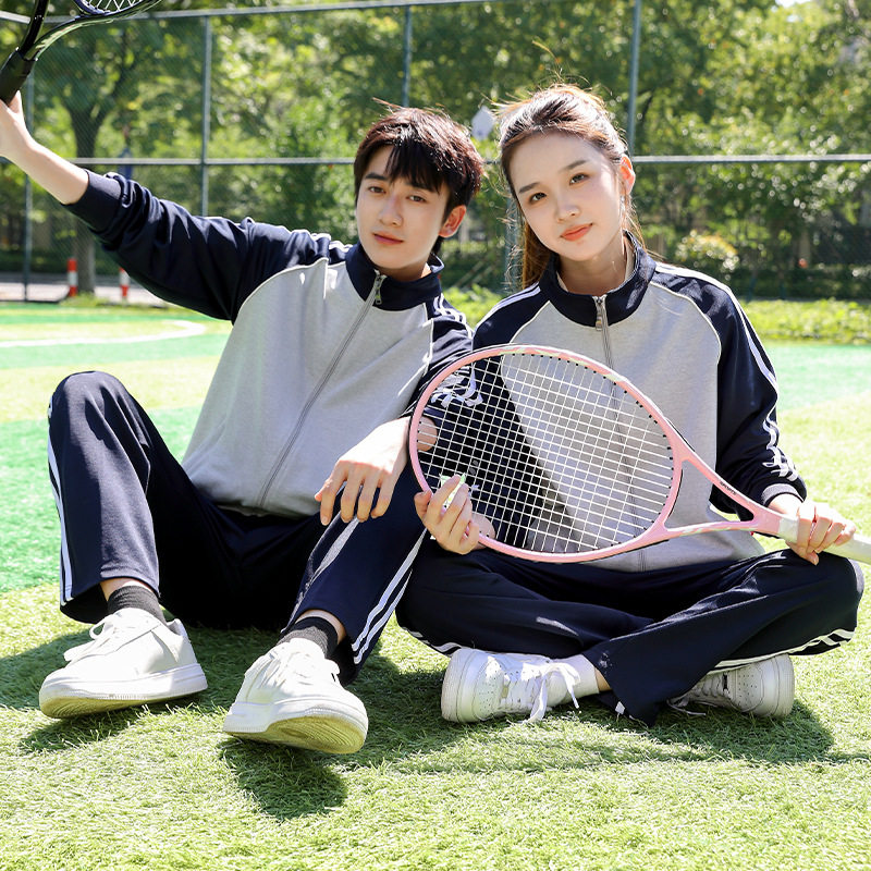 春秋季中学生校服三件套初中生高中运动服套装班服棉质短袖上衣