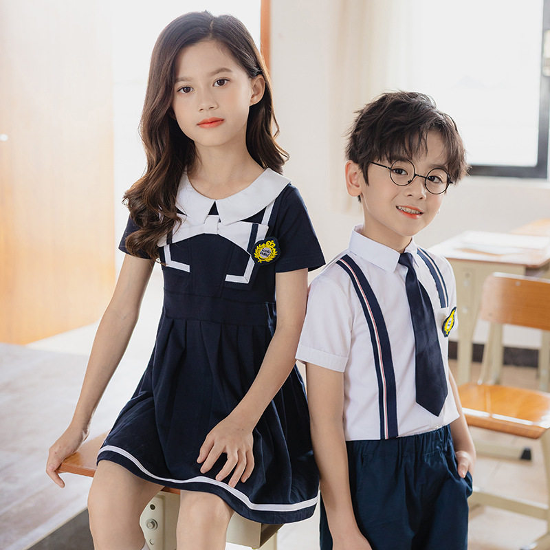 儿童校服夏装 小学生学院风服装幼儿园园服批发 男童休闲短袖套装