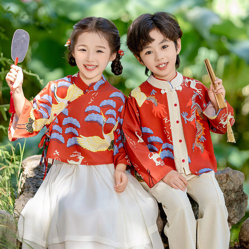 汉服女童2026春秋新款男童演出服唐装长袖平步青云儿童表演服套装
