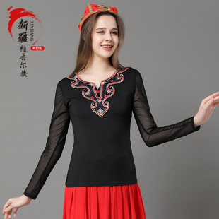 新款新疆舞蹈服女练功服维吾尔族表演服艺考演出广场舞上衣服装