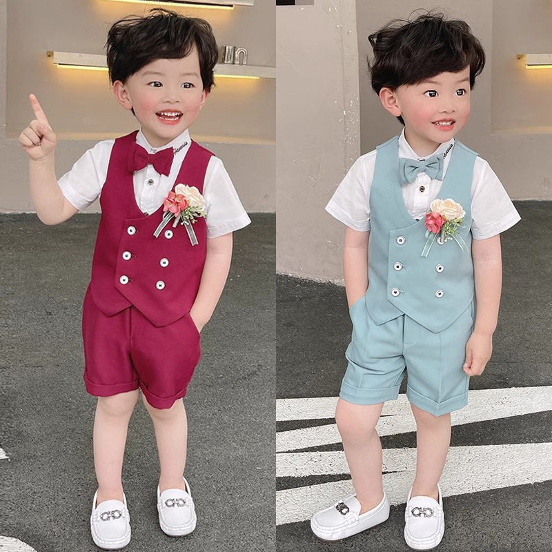 儿童西装套装男童礼服夏季花童英伦风小主持人钢琴表演服帅气西服