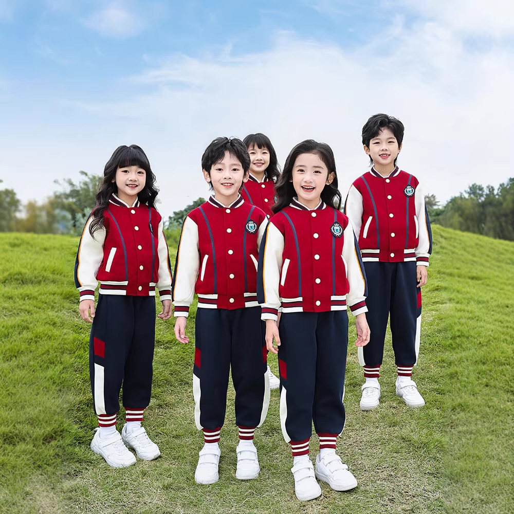 幼儿园园服红色儿童运动会套装小学生校服表演服团体棒球服春季新