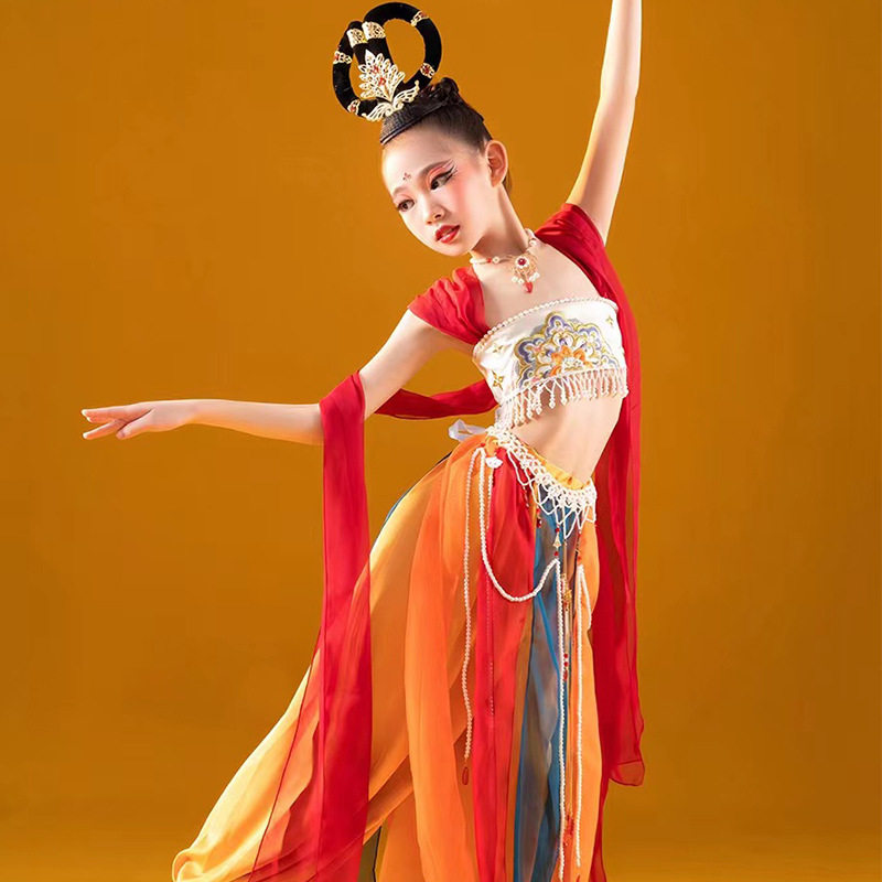 敦煌儿童古典舞表演服女童异域风情汉服琵琶古装舞蹈演出国风