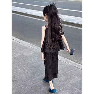 新款 韓系童裝 女童套裝 夏季 女孩吊帶背心設計感 兒童洋氣法式