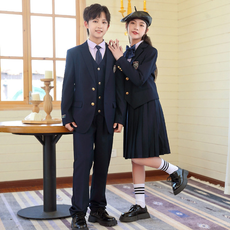 春秋表演服中小学生校服英伦西服三件套装儿童西装演出服礼服班服