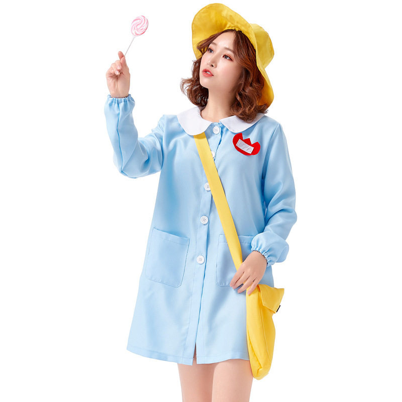 蓝色宽松日常日式休闲保育员cosplay服 万圣节亲子服装配书包微章