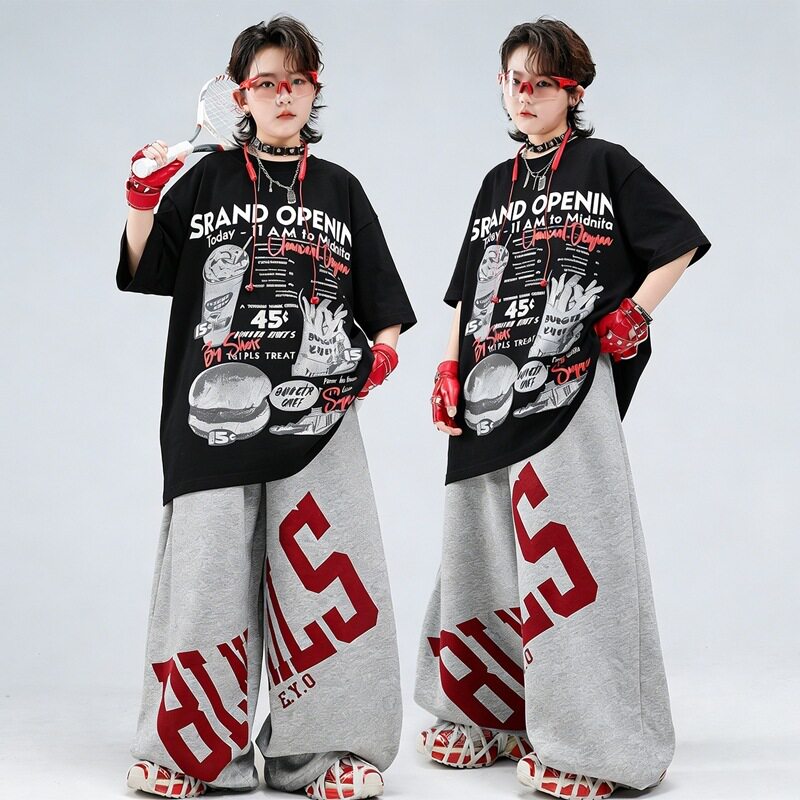 儿童街舞潮服男童嘻哈酷帅时髦卫衣表演服少儿潮牌炸街演出服夏季