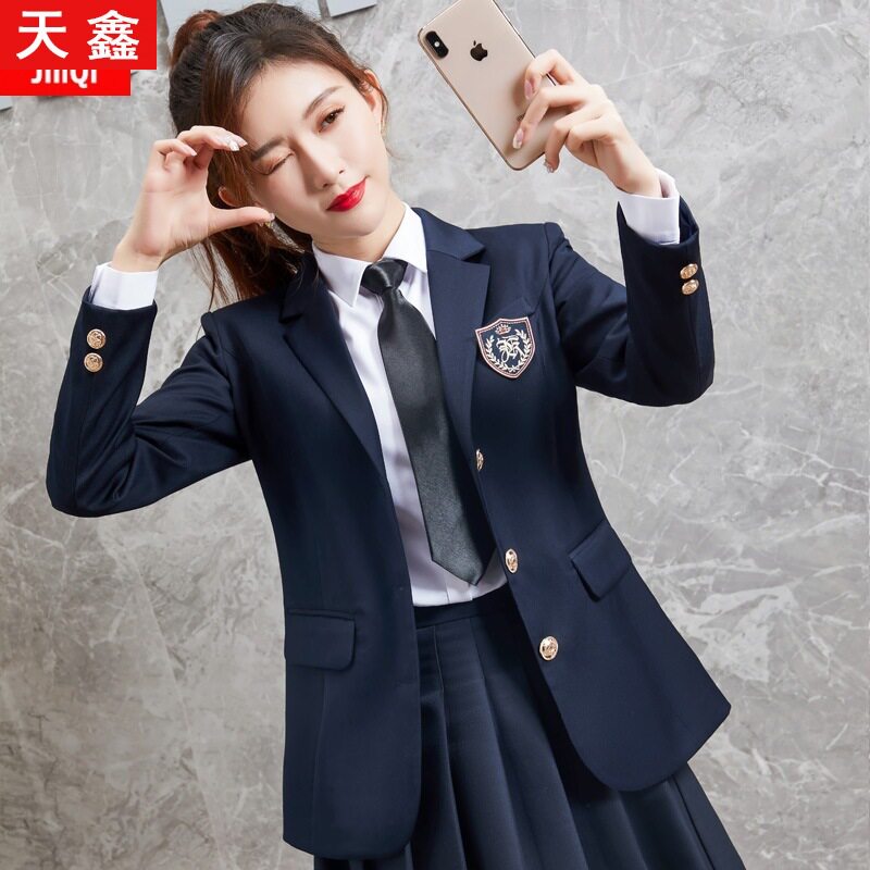洋气小西装套装女百褶裙学妹学院风休闲洋气三件套装英伦风校服春