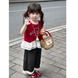 小童韩系夏装 女童套装 背心体恤上衣九分裤 夏季 儿童两 2025新款
