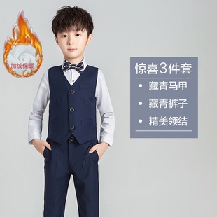 儿童合唱服演出服男童女童白色衬衫加绒衬衫黑色西裤校服秋冬套装