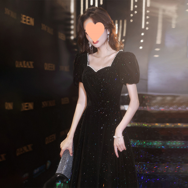 黑色晚礼服裙女宴会气质年会轻奢小众高端艺考法式赫本主持高级