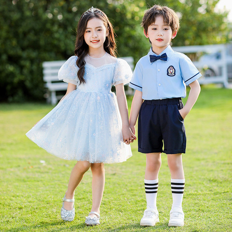 小学生校服短袖短裤套装中学生夏款套装女童连衣裙幼儿园演出班服