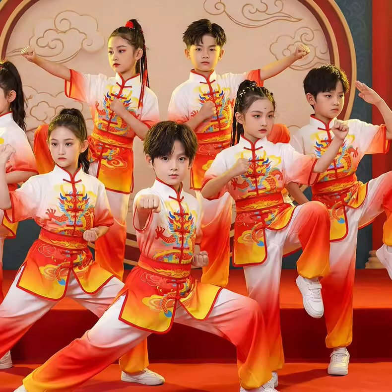 儿童武术服表演服中国风少儿练功演出服太极比赛训练服打鼓舞龙服