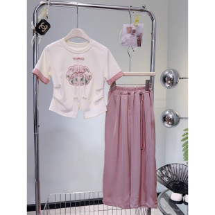 夏季 女童國風套裝 女孩兩件套 新中式 兒童漢服夏款 夏裝 2024新款