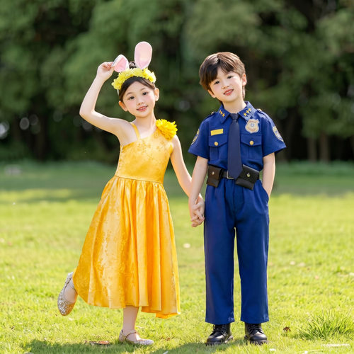 六一儿童表演服女童连衣裙疯狂动物城朱迪兔子演出服牛警官cos服