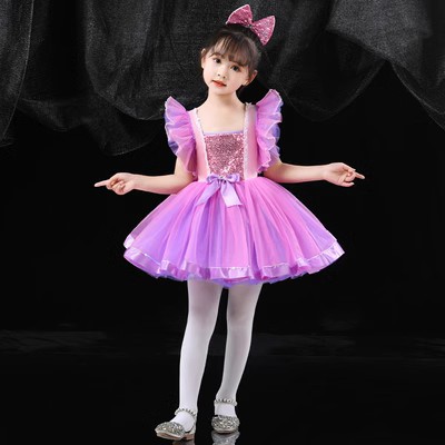 女童现代舞表演服装儿童演出服公主蓬蓬裙六一儿童合唱演出服亮片