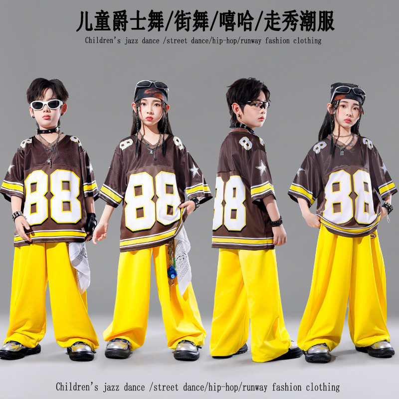 儿童街舞潮服hiphop男童套装女童爵士舞演出服小学生酷帅表演服夏