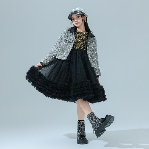 爵士舞演出服装女童舞台走秀儿童高定礼服裙子女孩公主裙蓬蓬纱裙