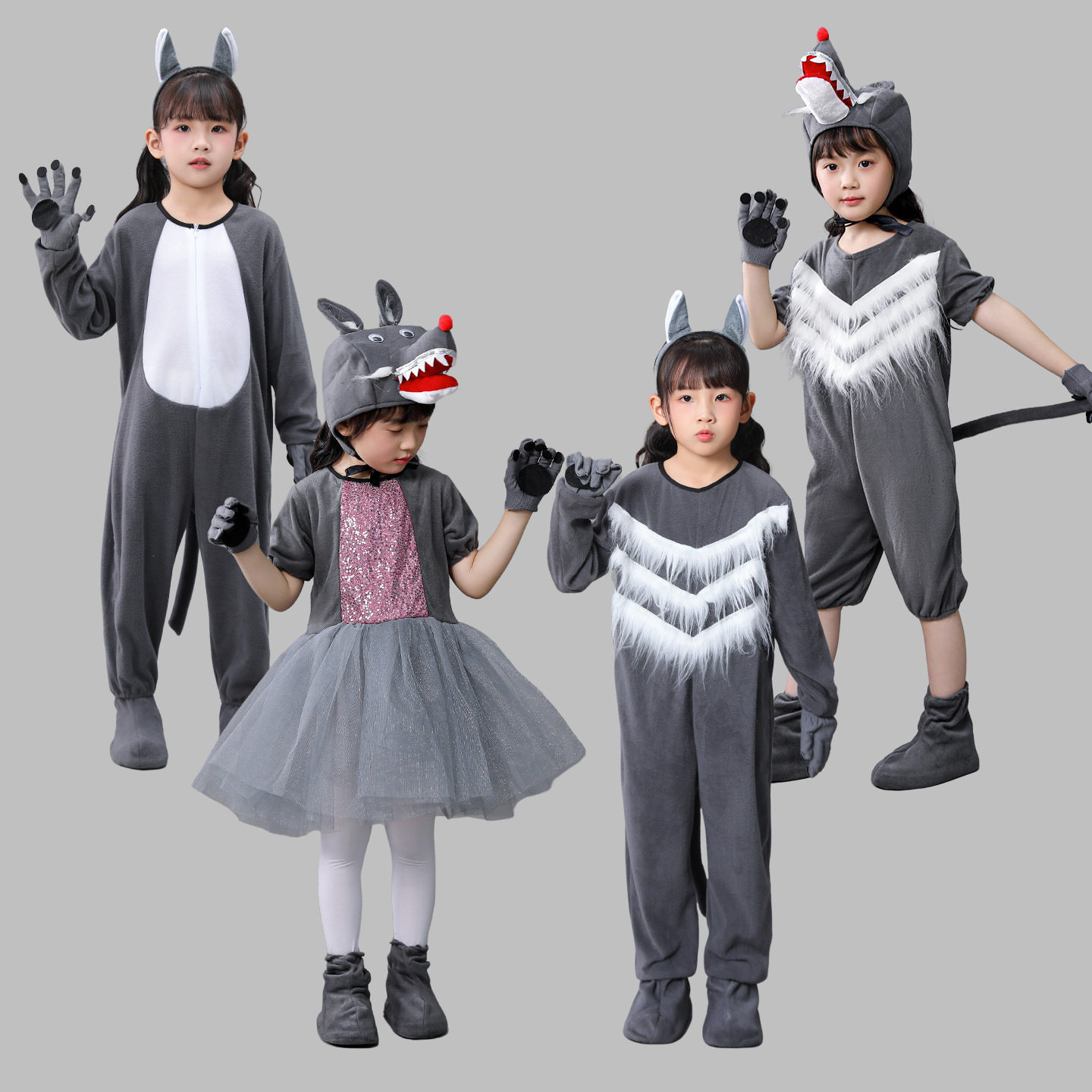 新款儿童动物服小羊表演服狼和小羊短裙舞蹈服大灰狼长短款服装