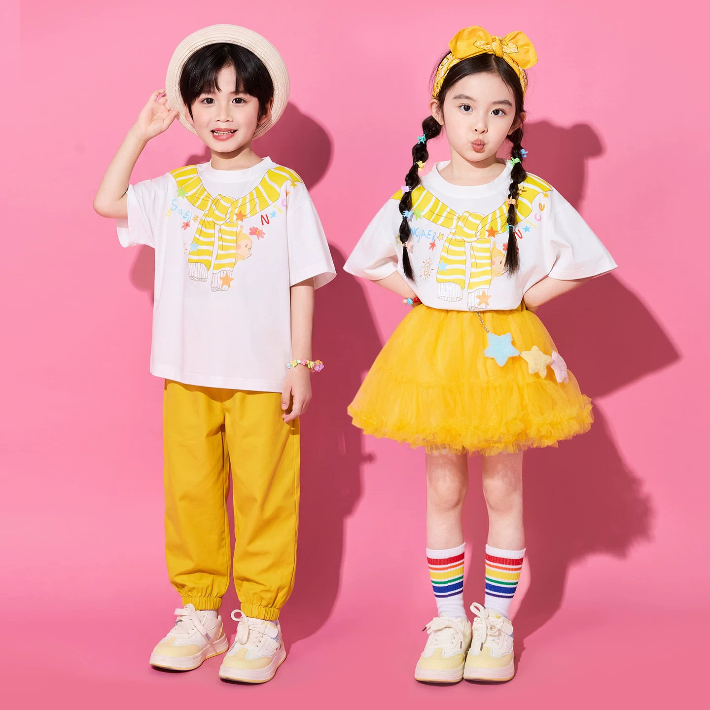 儿童演出服小学生运动会啦啦操班服合唱服表演服 T恤纱裙秋季园服