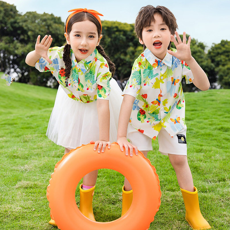 幼儿园六一儿童港风啦啦队表演服班服小学生运动会花衬衣复古风夏