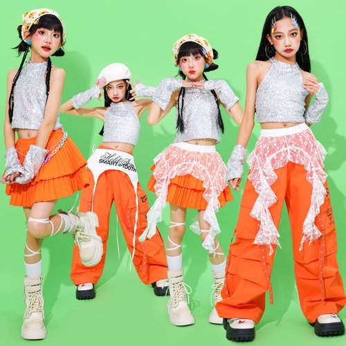 女童jazz爵士舞亮片演出服少儿女团走秀套装儿童街舞服装女孩潮装
