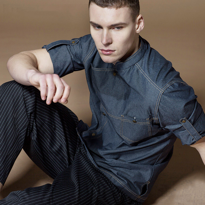 厨师服短袖酒店厨衣多米来后厨春夏装工装厨房厨师工作服男调节袖