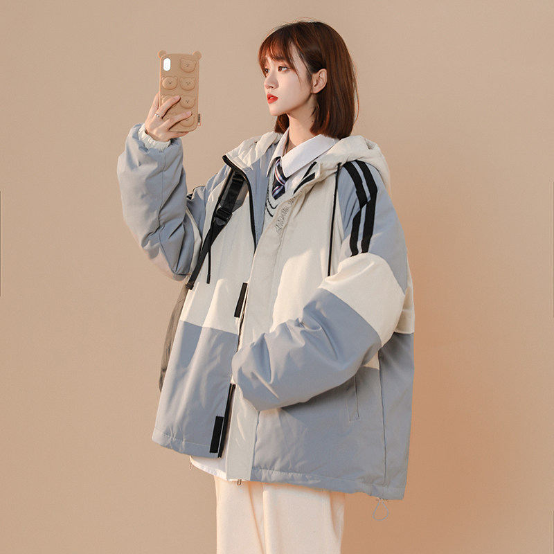 连帽白鸭绒羽绒服女冬季胖mm大码宽松显瘦学生加厚保暖羽绒衣外套