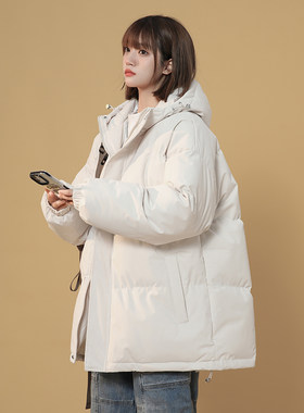 纯色连帽加厚棉服女外套冬季胖mm